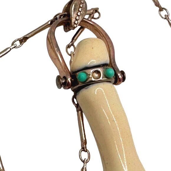 Porcelain Coral Branch Pendant Necklace Long Gold Chain - Picture 6 of 11